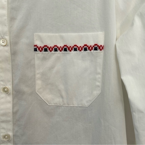 J. Crew Tunic/Mini Shirtdress Embroidered Red & Navy Geometric Patterns, Size Sm - Picture 8 of 16